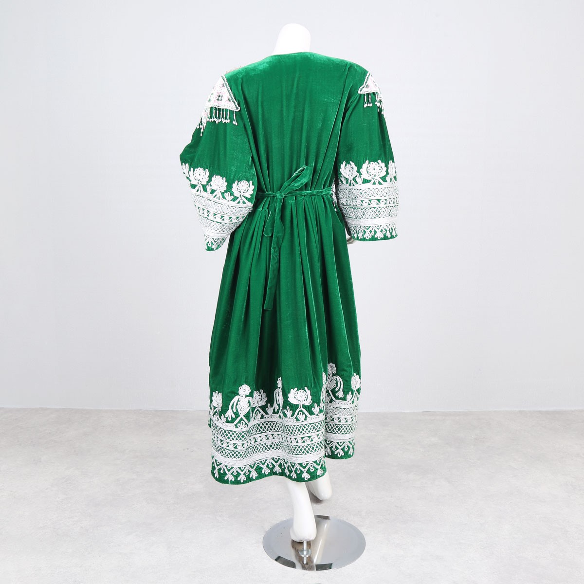 Graph Embroidered Party Dress | Green Velvet Frock 4