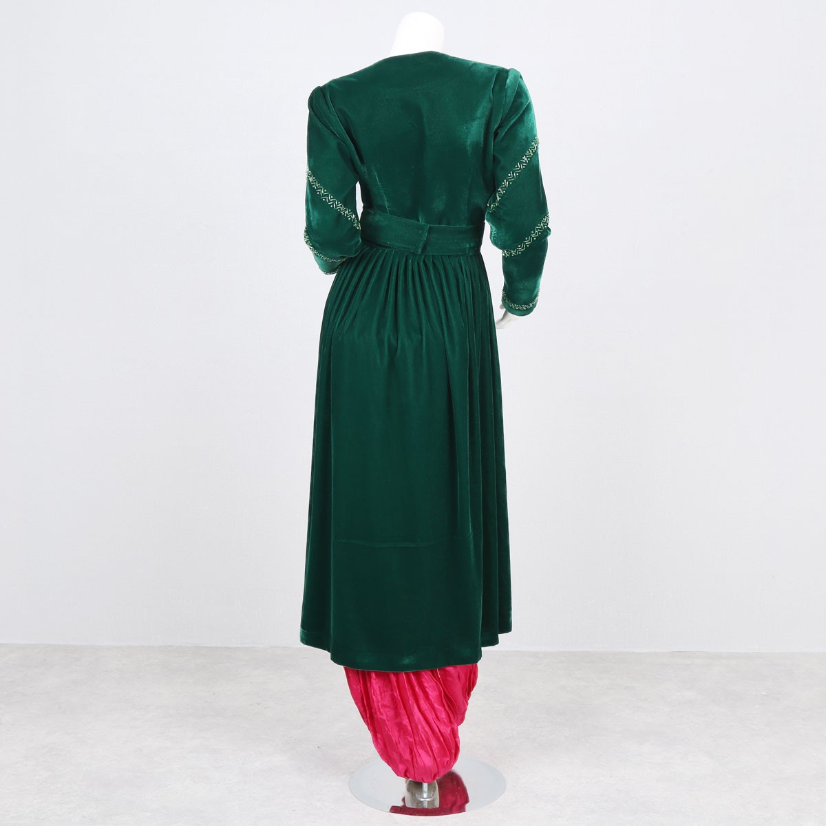 Dark Green Velvet Dress | V-Neck Pleated Long Frock 5