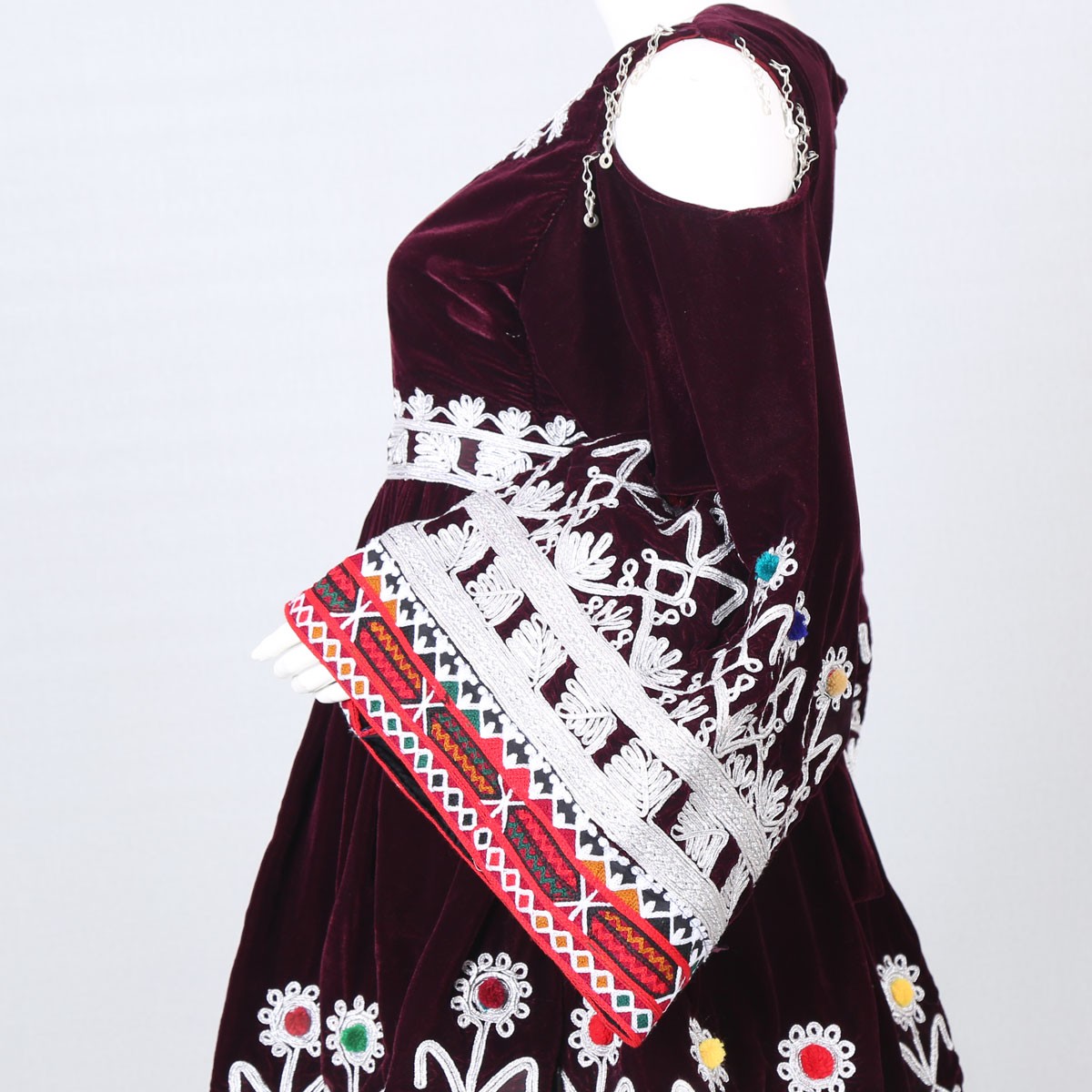 Cherma Embroidered Velvet Frock | Open Sleeve Pleated Dress 3