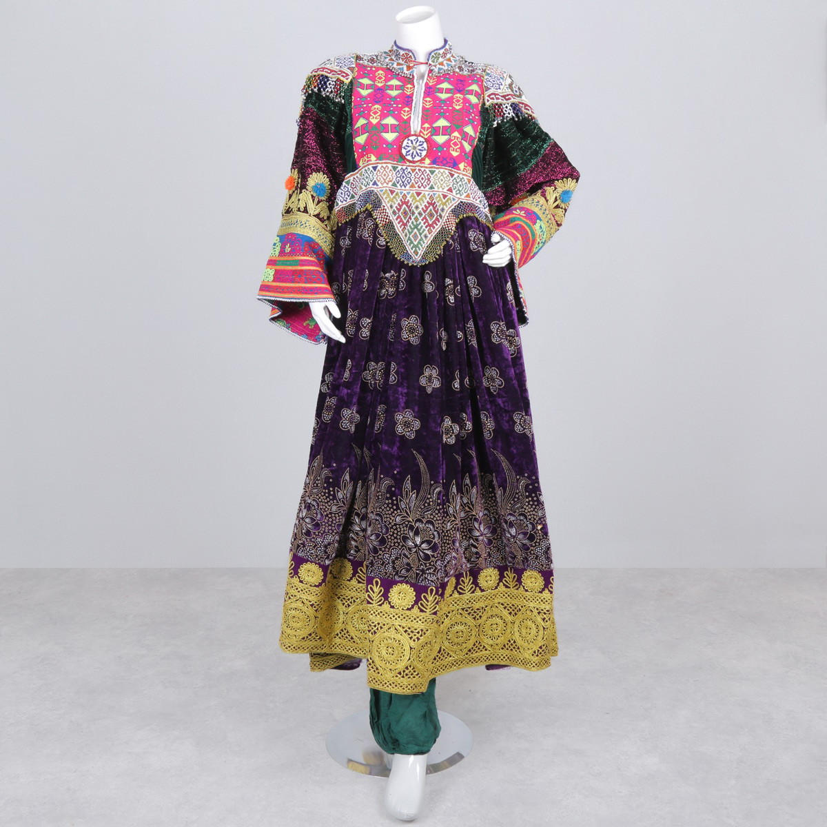 Purple Pleated Velvet Frock| Cherma Embroidered Afghan Dress 2
