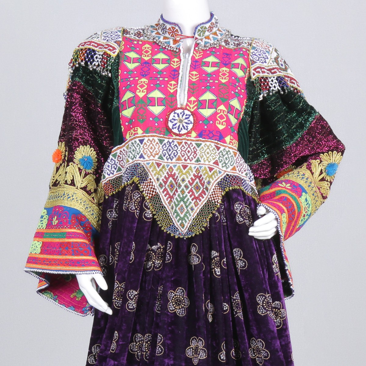 Purple Pleated Velvet Frock| Cherma Embroidered Afghan Dress 3