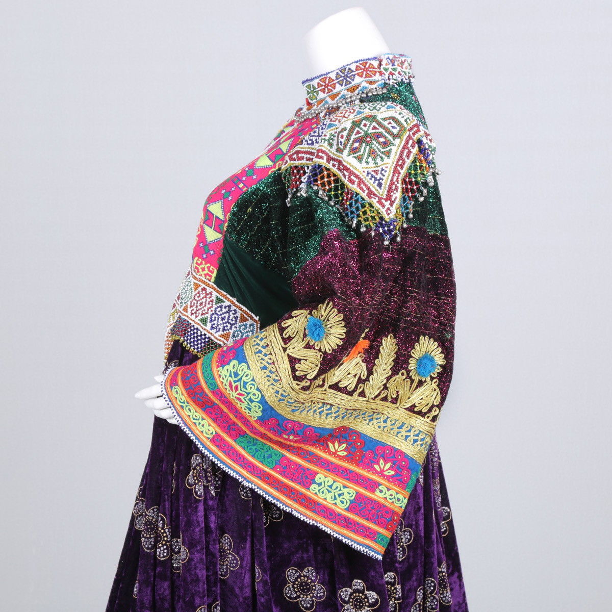 Purple Pleated Velvet Frock| Cherma Embroidered Afghan Dress 4