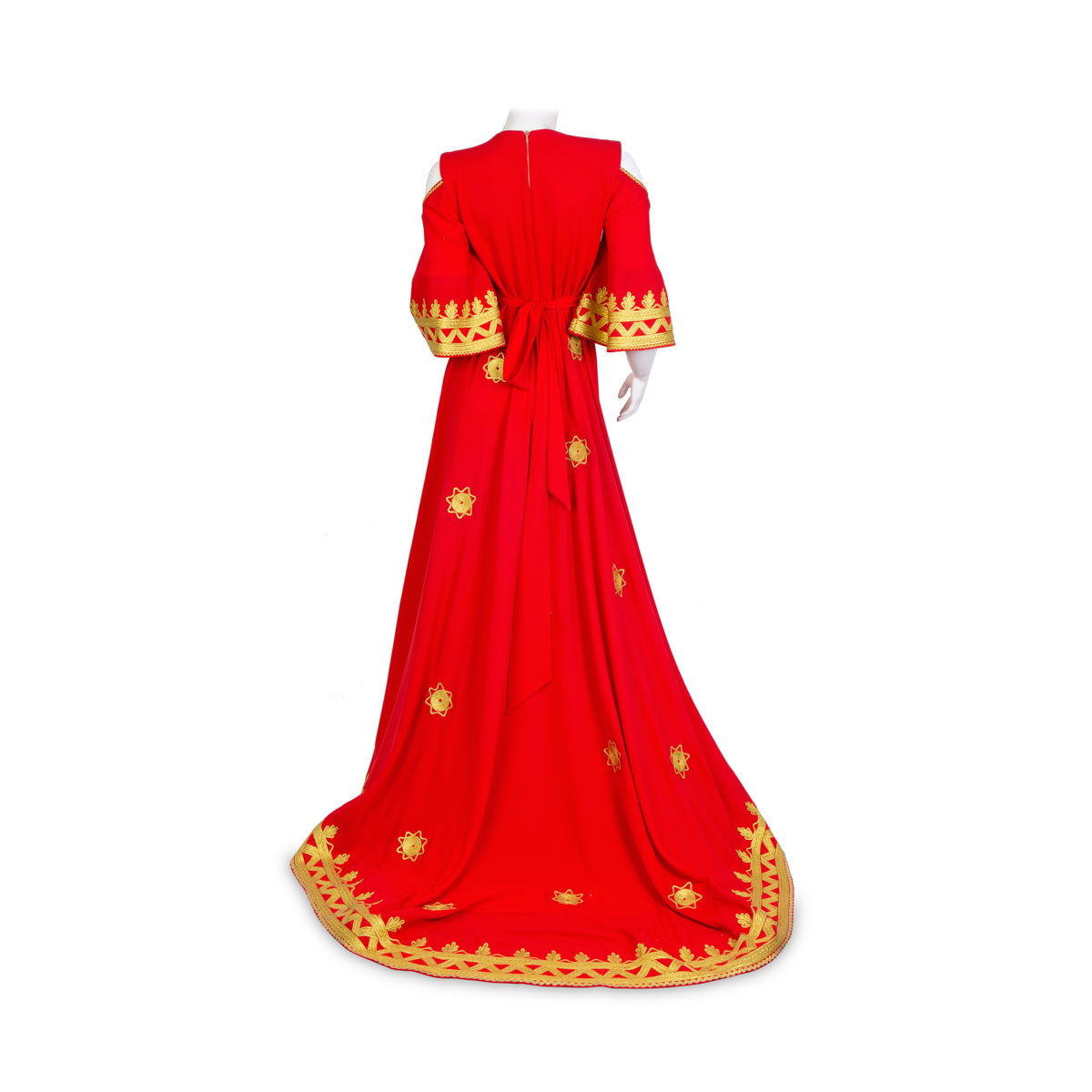Afghan Red Long Dress With Golden-Colored Embroidery 4