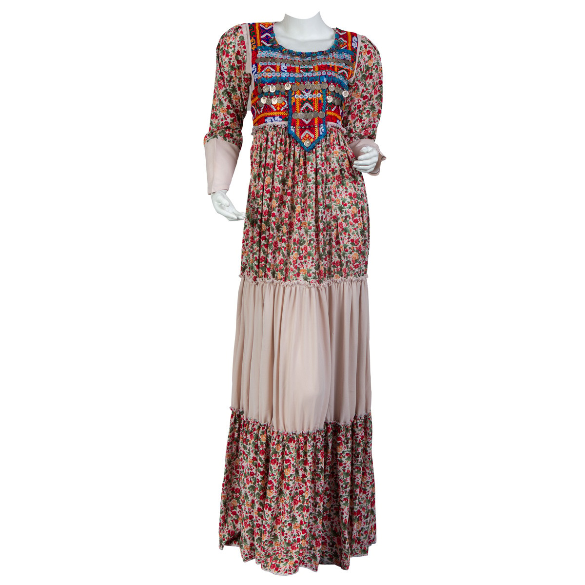 Long Printed Women Dress | Crepe Maxi With Coin Embroidery 1