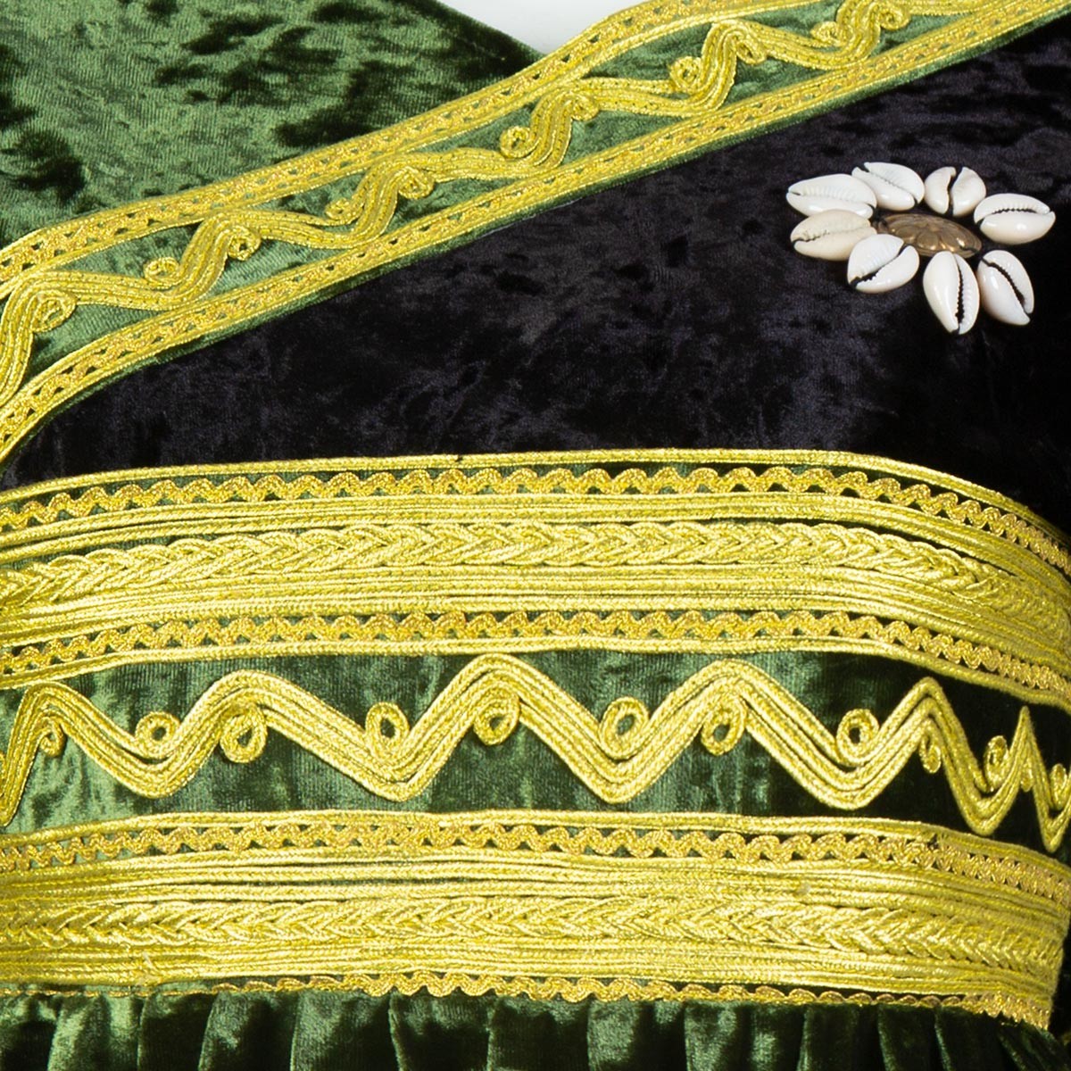 Kochi Design Wedding Frock | Green Velvet Dress With Golden Cherma Embroidery 3