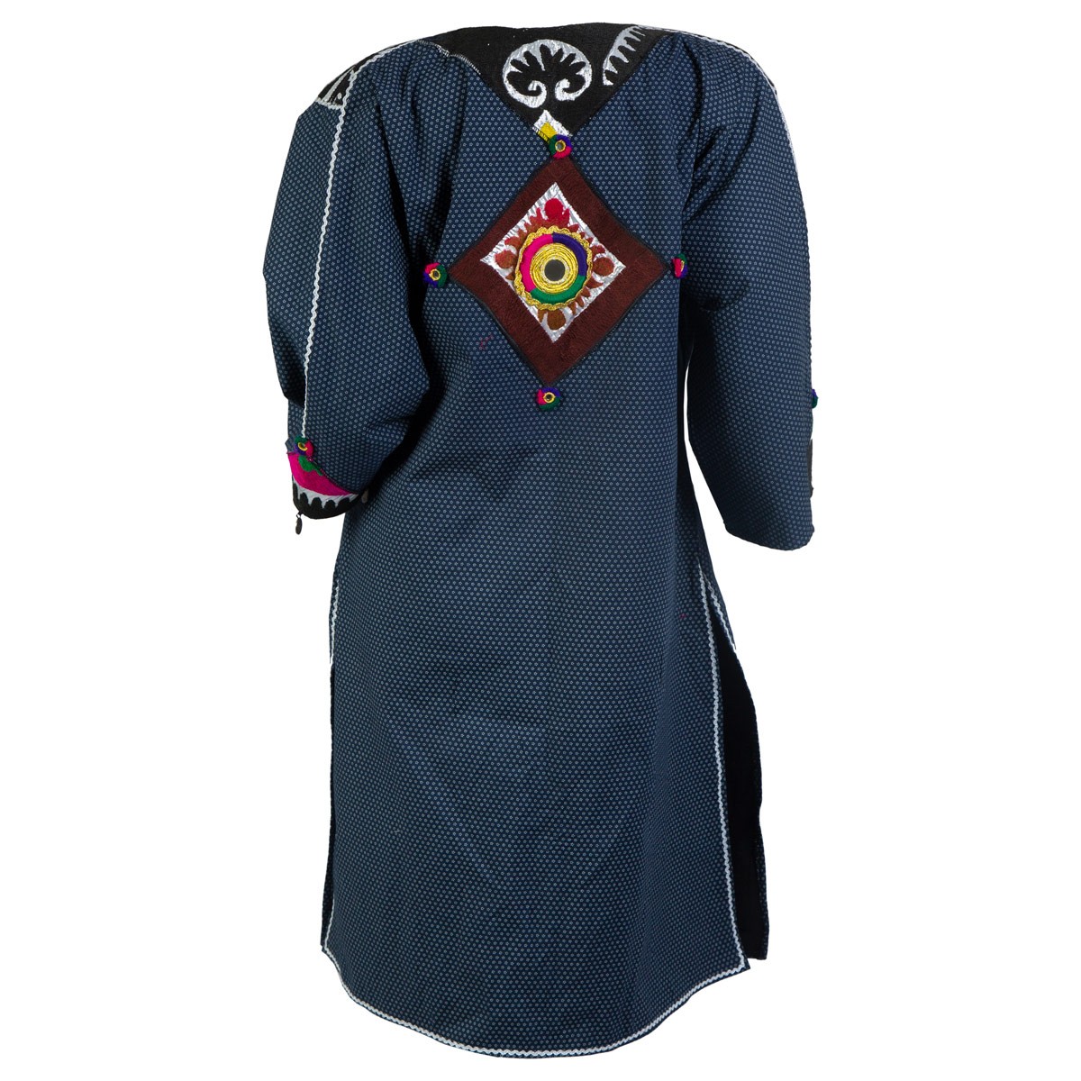 Short Cotton Plain Dress | Navy Blue Hand Embroidered Dress 5