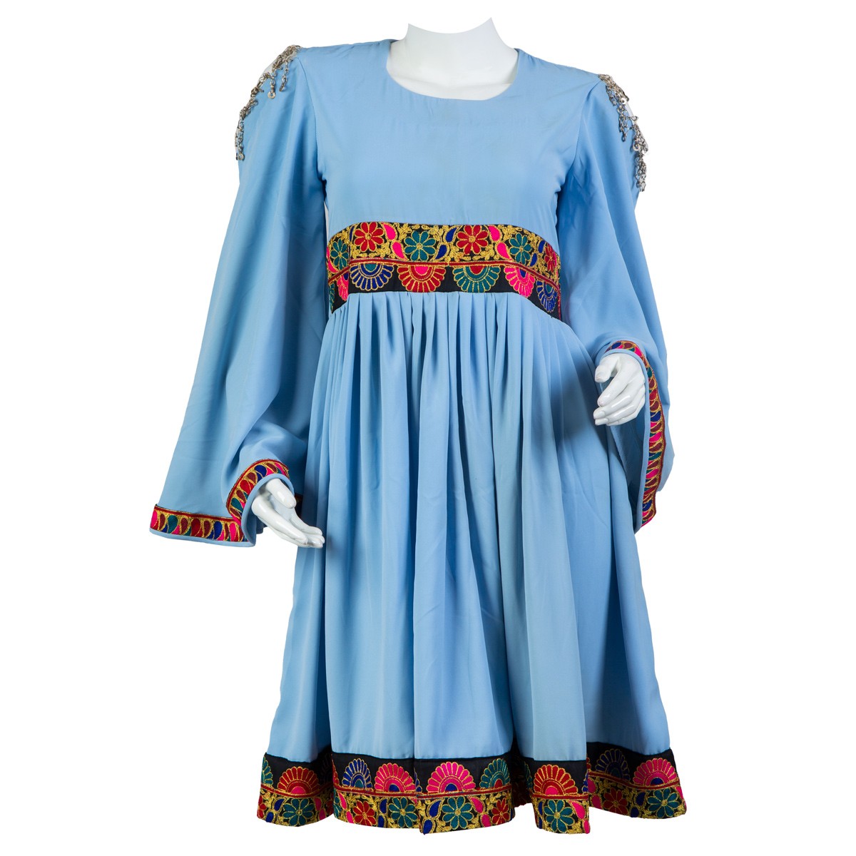 Handmade Women's Simple Afghan Dress | Sky Blue Short Fancy Dress 1