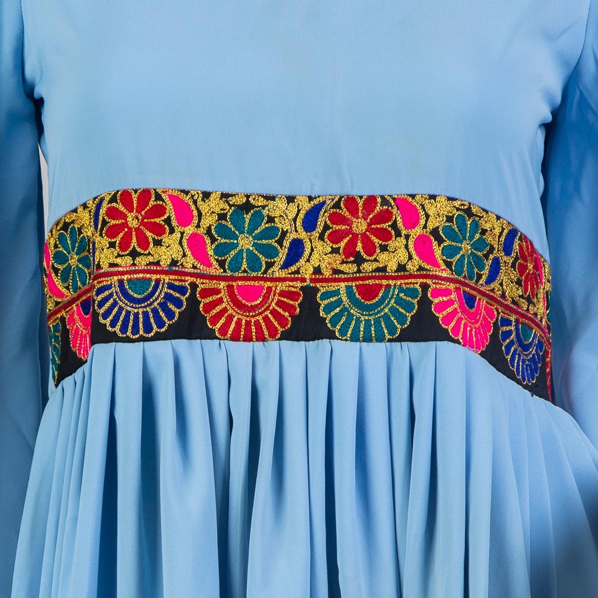 Handmade Women's Simple Afghan Dress | Sky Blue Short Fancy Dress 2