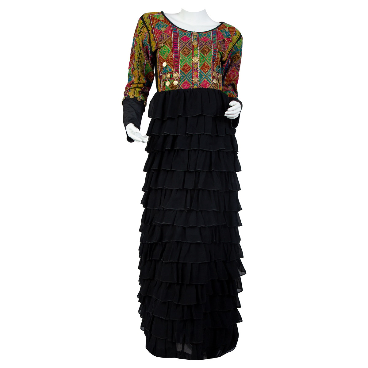 Black Hand Embroidered Dress | Tilly Tiered Maxi 1