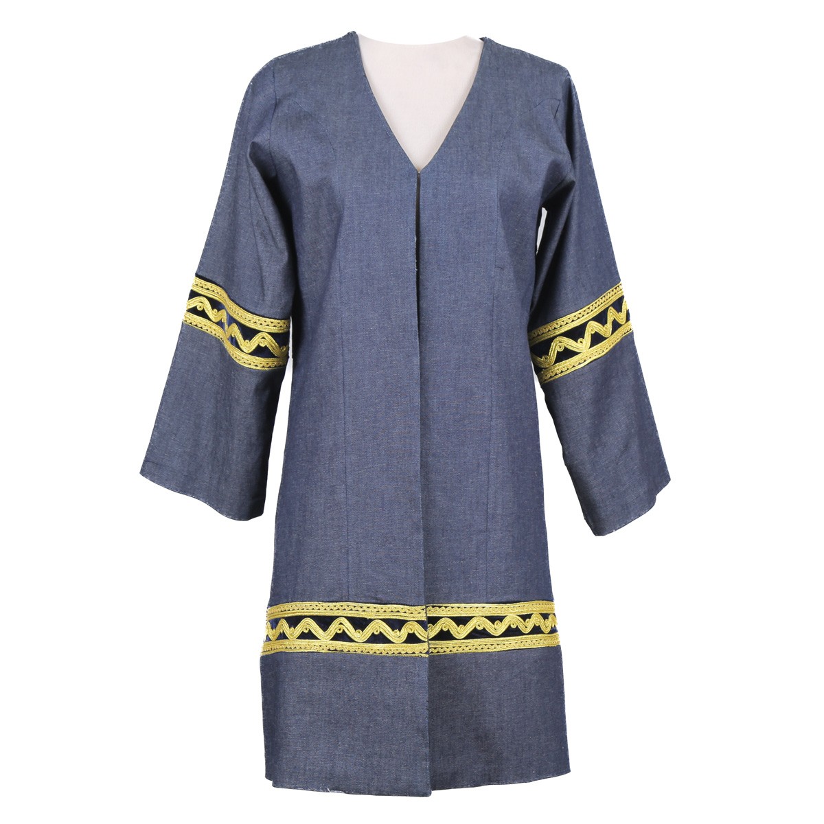 Cherma Embroidered Women Coat | Blue Long Coat 1