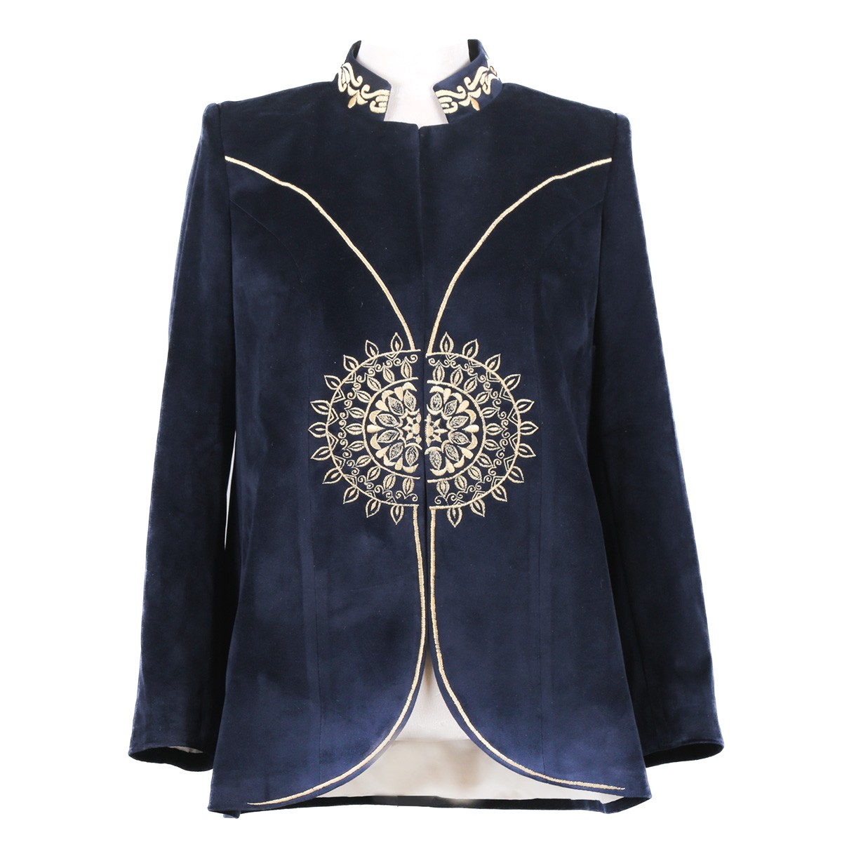 Dark Blue Short Women Coat| Lama Collared Embroidered Coat 1