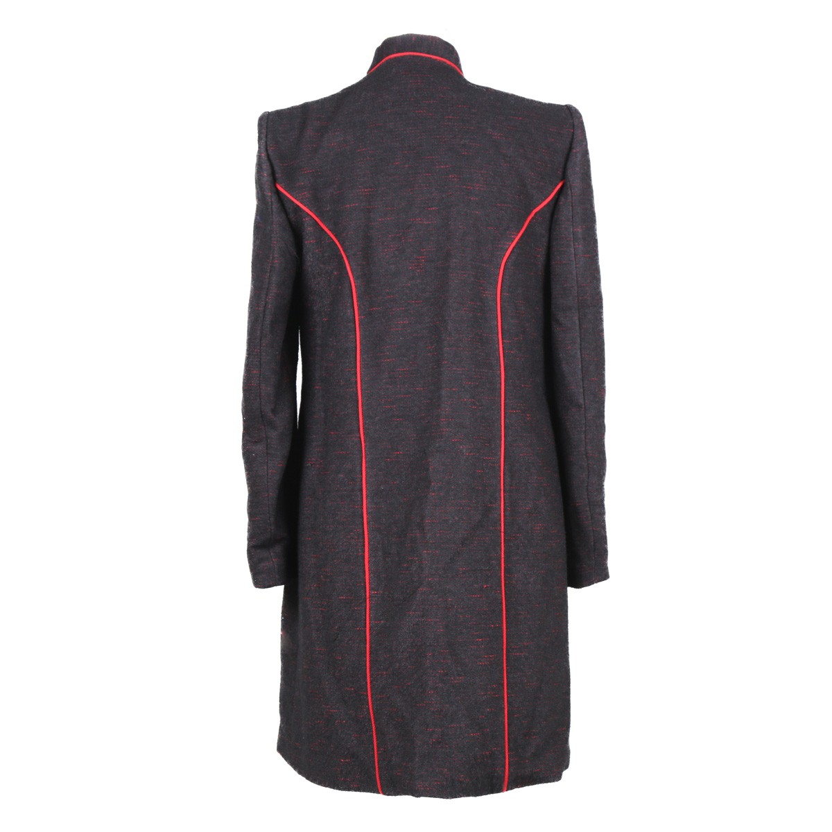 Women Coat With Red Speckles | Black Collared Long Coat 4