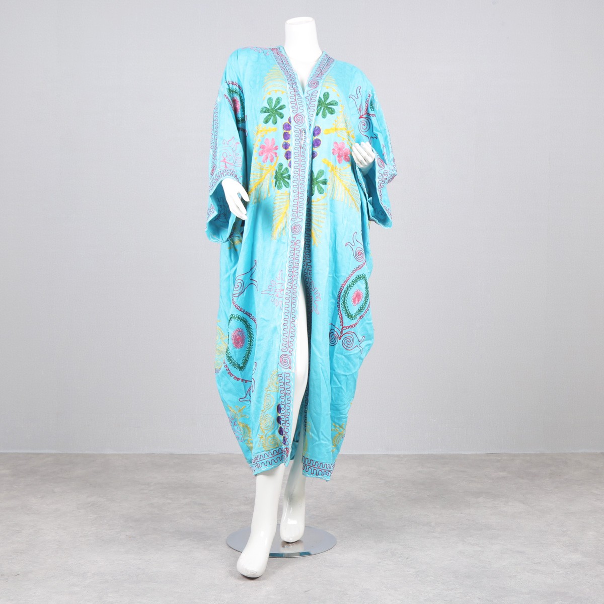 Sky Blue Hand-Stitched Cardigan| Floral Print Long Cardigan 1