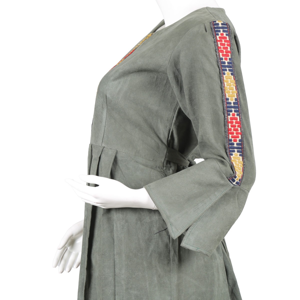 Gray Pleated Dress | Belted Embroidered Dress 2