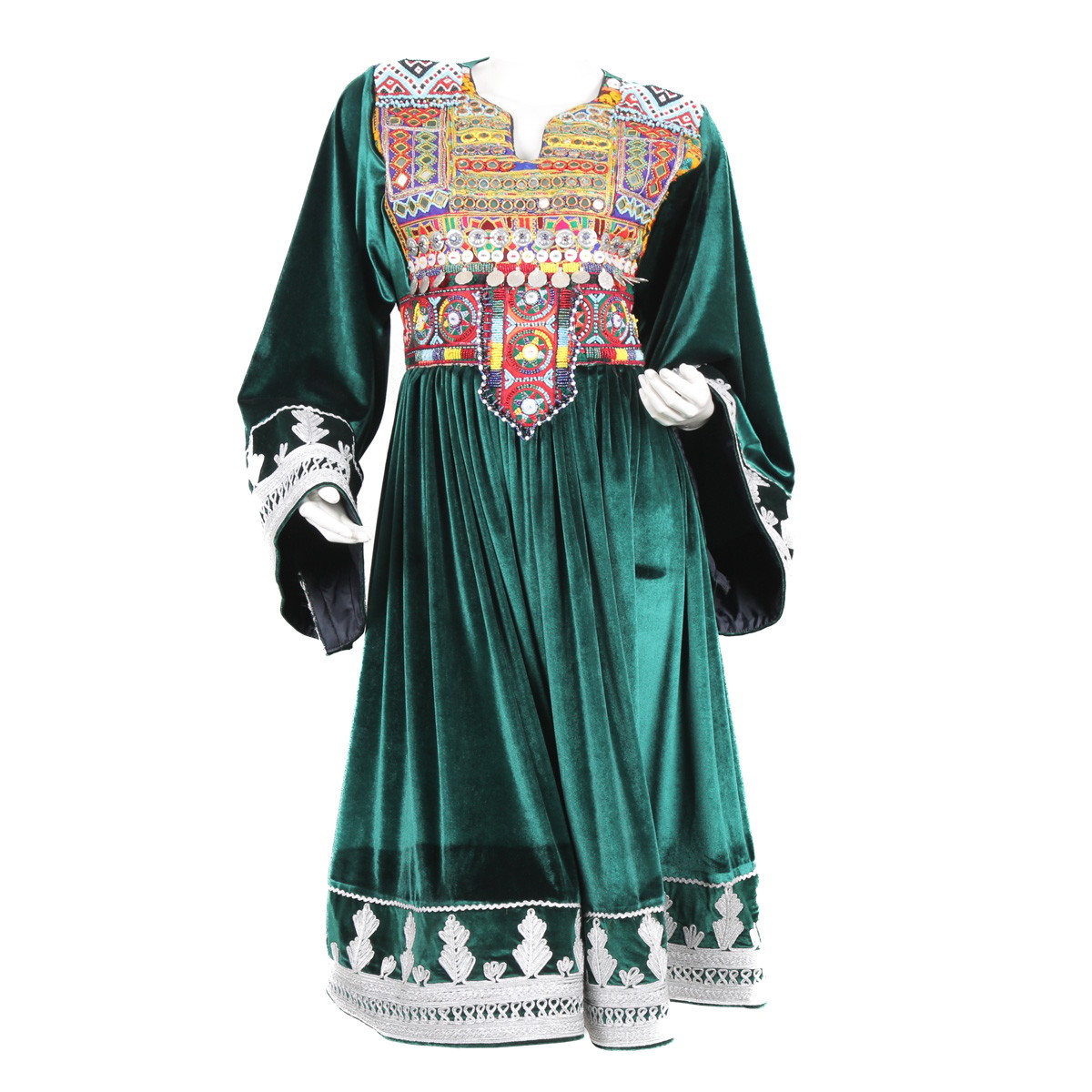 Green Velvet Sunray Pleated Dress | Gande Afghani 1