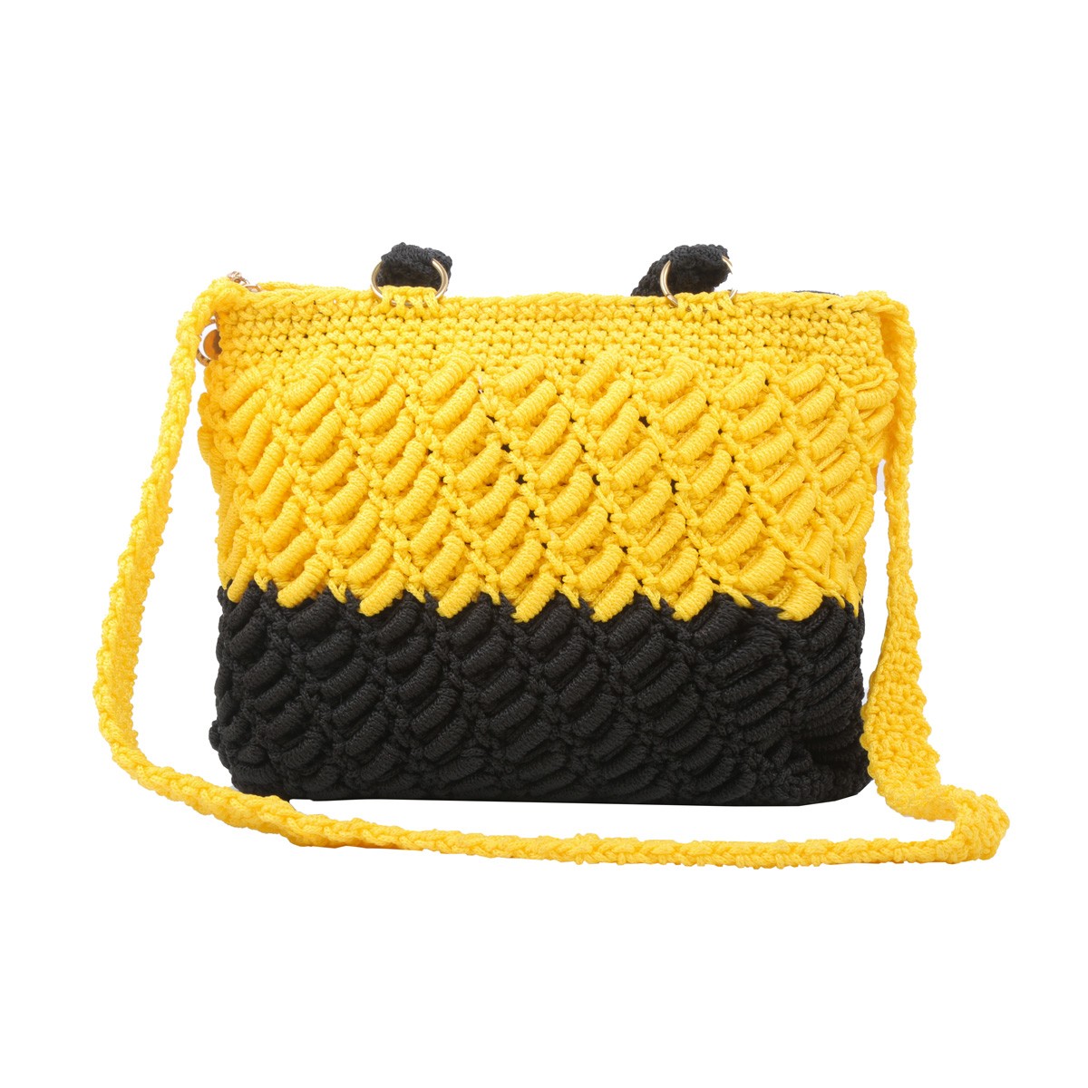 Yellow & Black Shoulder Bag | Hand Knitted Quilted Bag 2