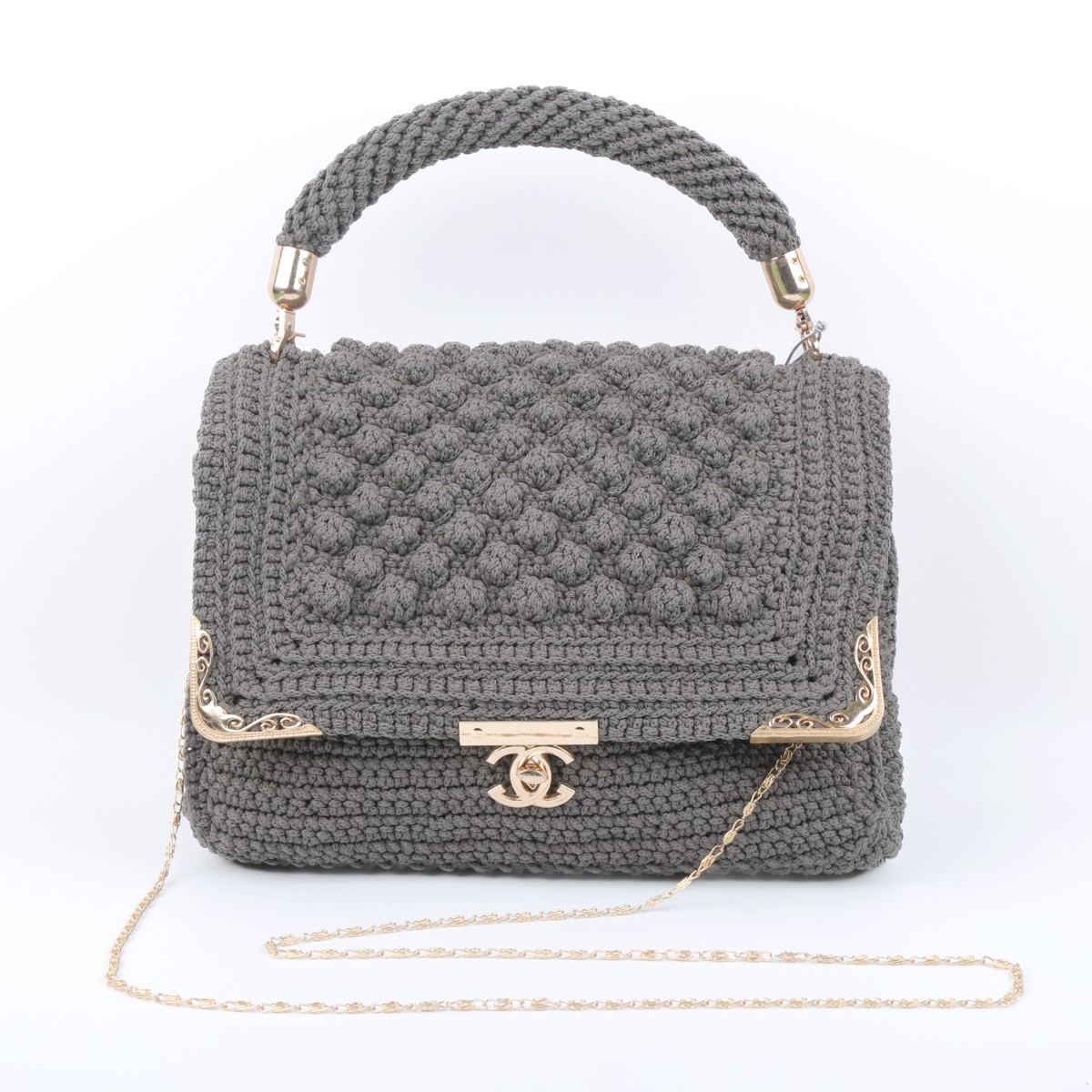 Gray Cross-Body Shoulder Bag | Embroidered Chain Strap Quilted Bag 3