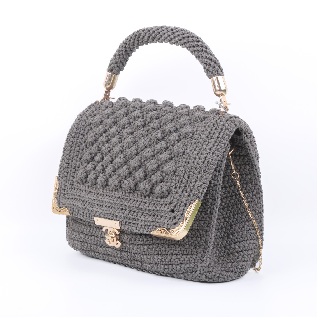 Gray Cross-Body Shoulder Bag | Embroidered Chain Strap Quilted Bag 1