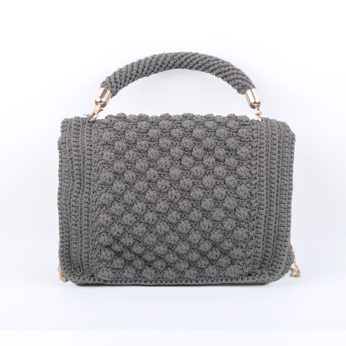 Gray Cross-Body Shoulder Bag | Embroidered Chain Strap Quilted Bag 2
