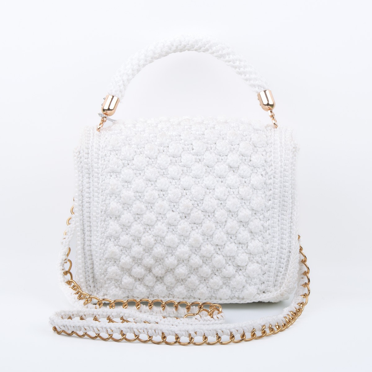 White Cross-Body Shoulder Bag | Embroidered Chain Strap Quilted Bag 2