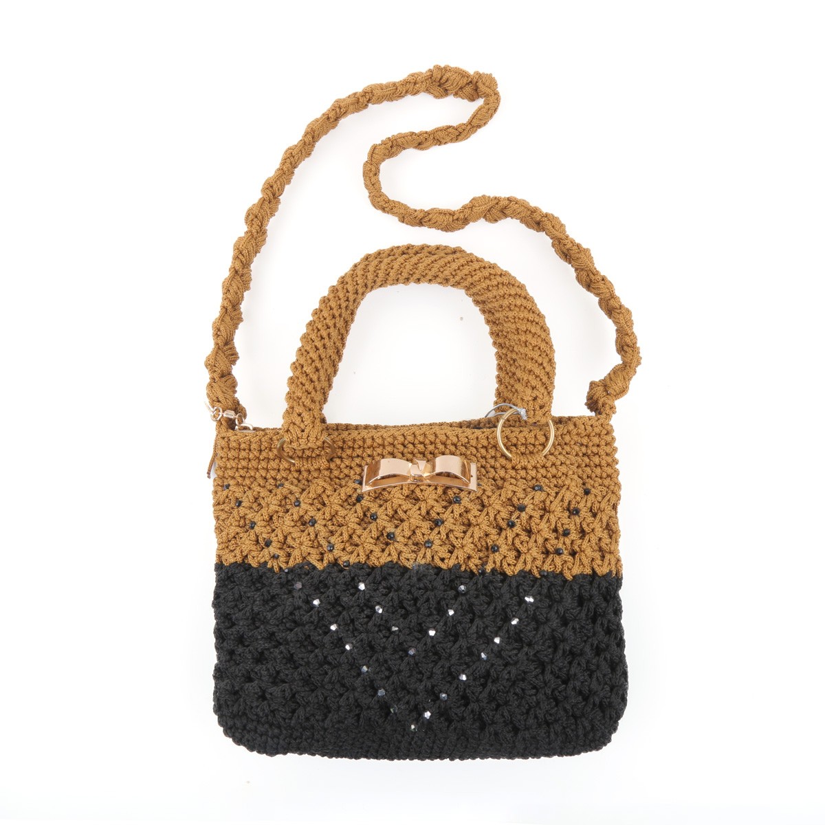 Blackish Brown Quilted Bag | White Bead Embroidered Birkin Bag 3