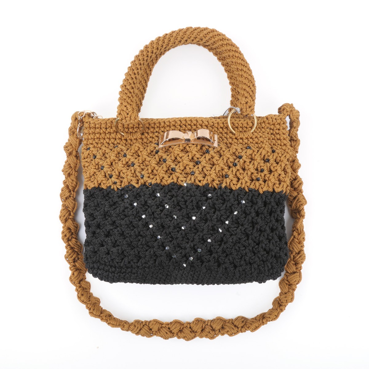 Blackish Brown Quilted Bag | White Bead Embroidered Birkin Bag 1