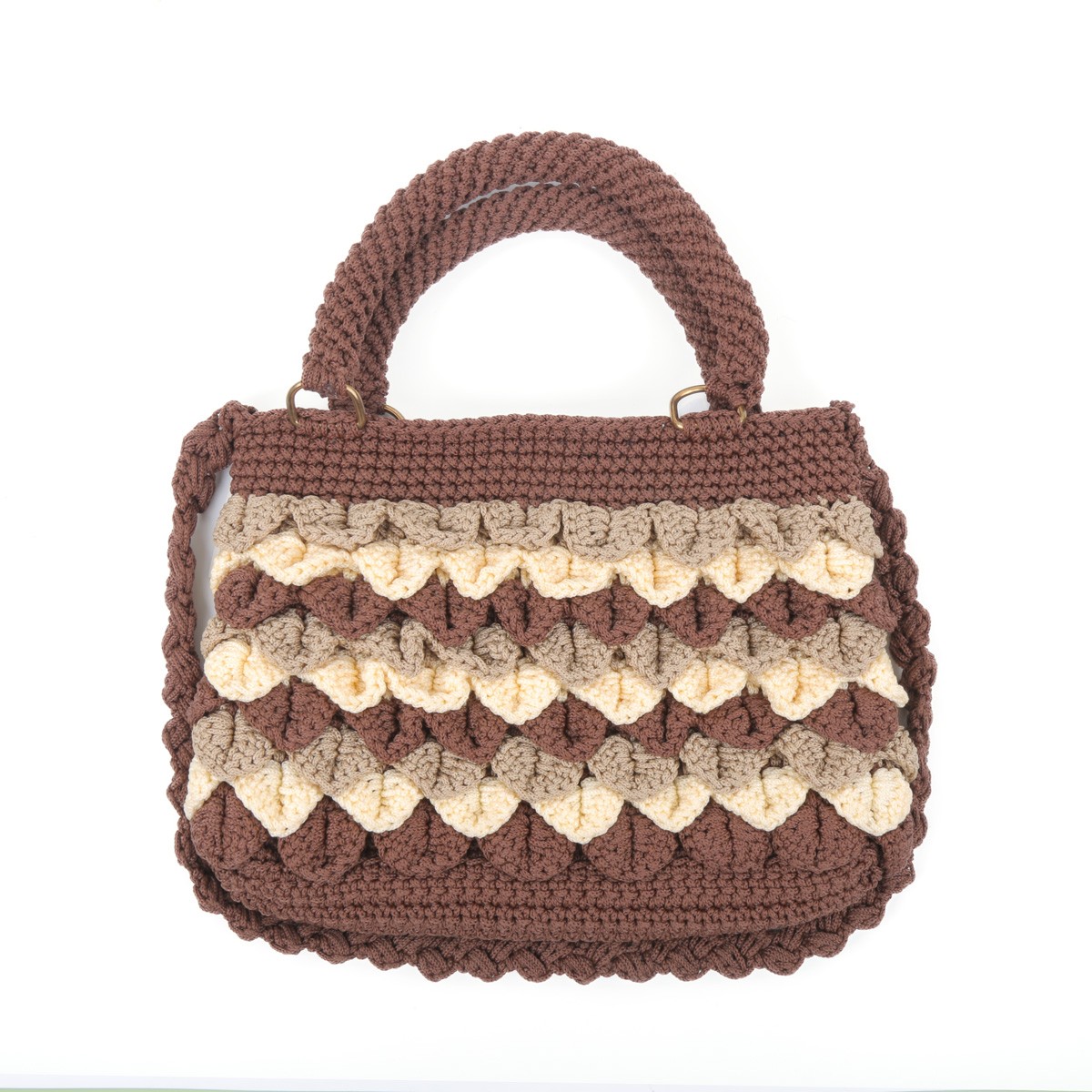 Brown & Cream Shoulder Bag | Hand Knitted Baguette Bag 2