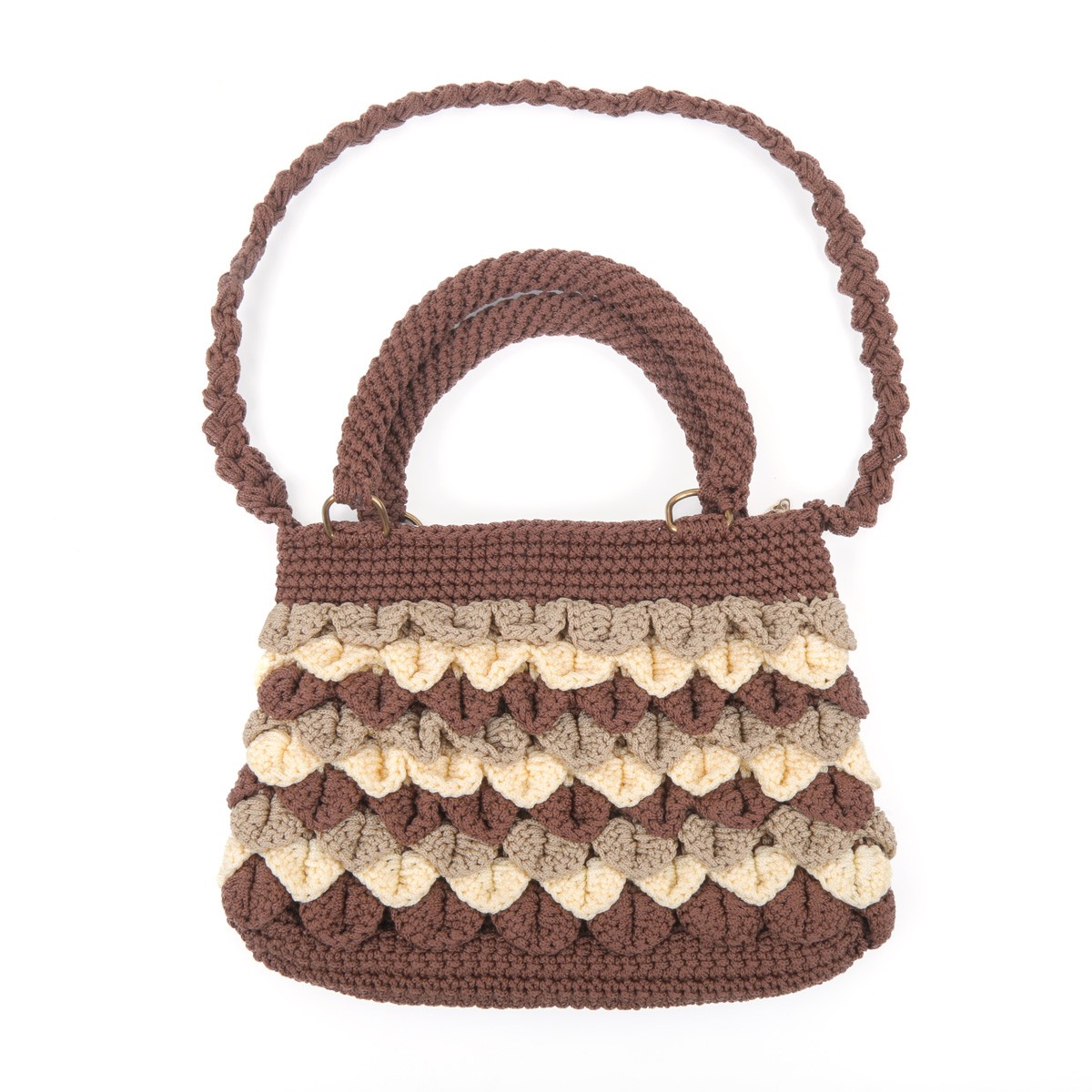Brown & Cream Shoulder Bag | Hand Knitted Baguette Bag 3