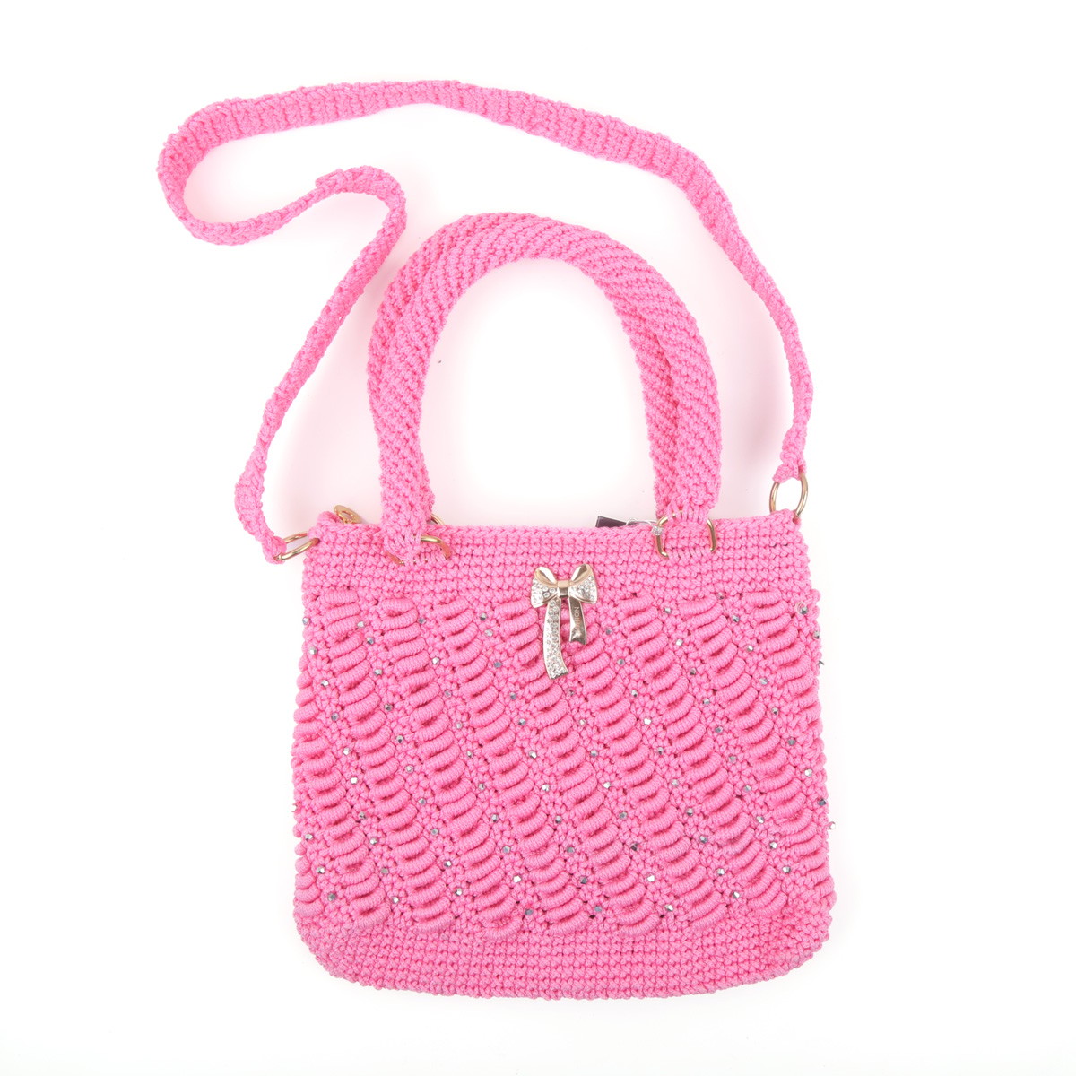 Pink Hand-knitted Birkin Zipped Bag | Knitted Strap Quilted Bag 1