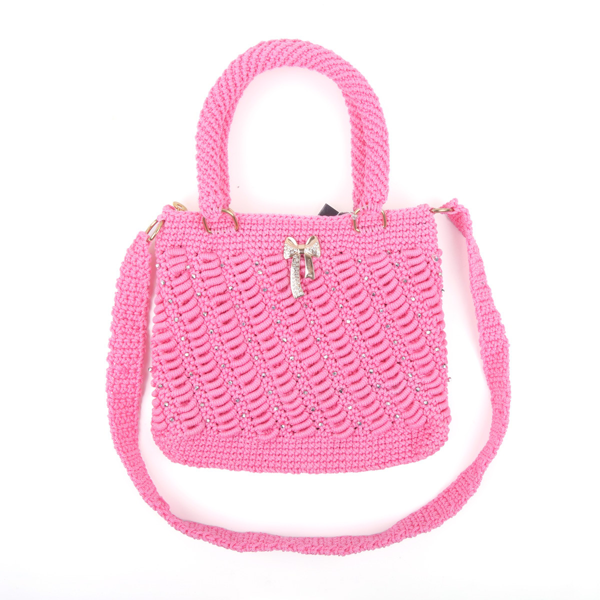Pink Hand-knitted Birkin Zipped Bag | Knitted Strap Quilted Bag 2