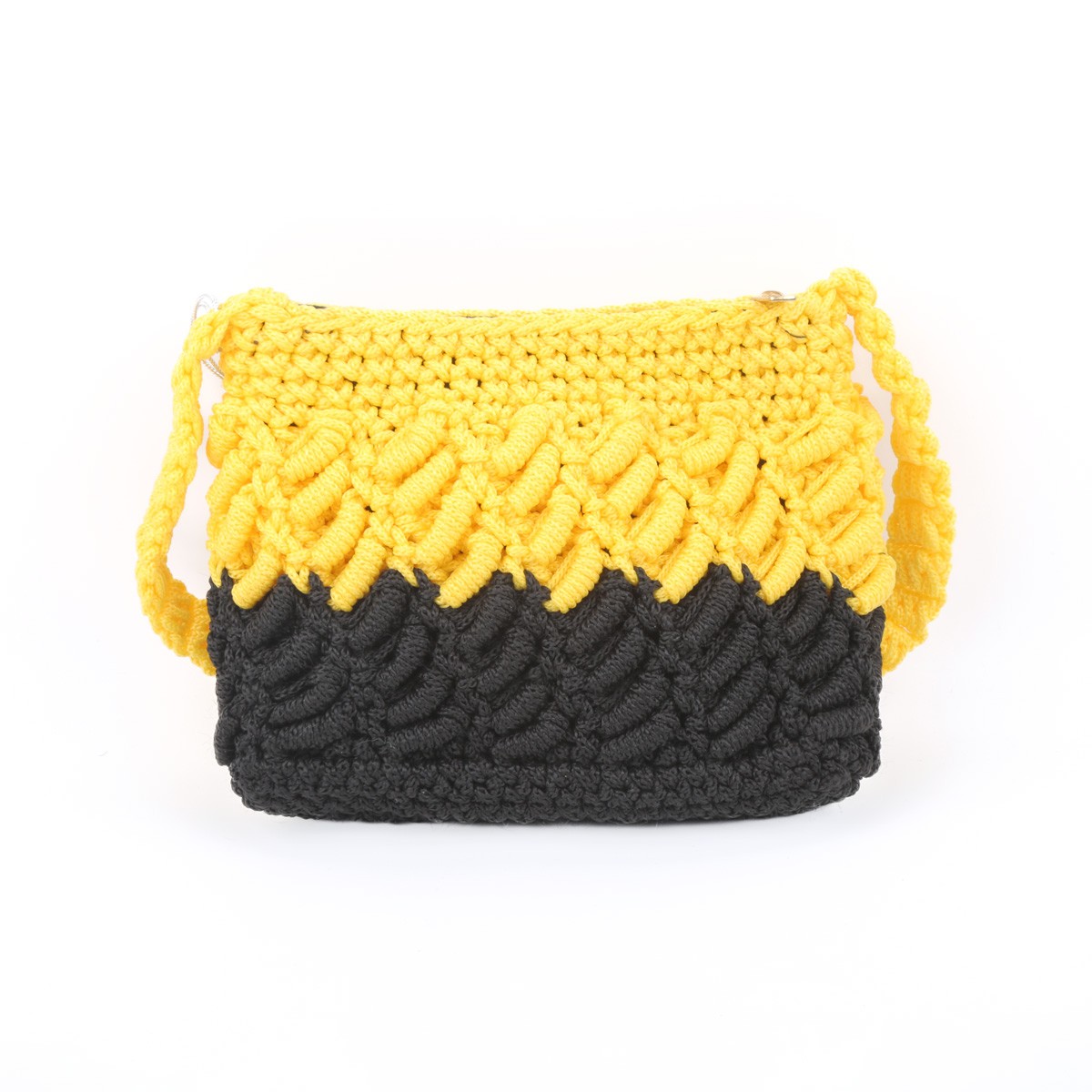 Yellow & Black Flat Shoulder Bag | Hand Knitted Quilted Bag 2