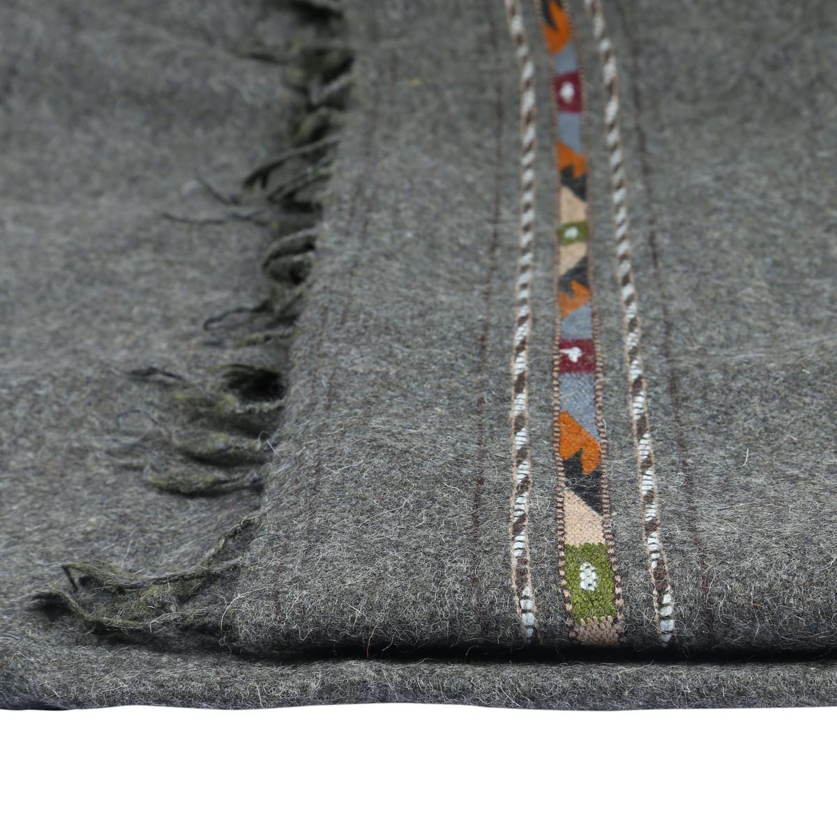 Gray Nuristani Woolen Patu | Casual Wear with Striped Borders 1