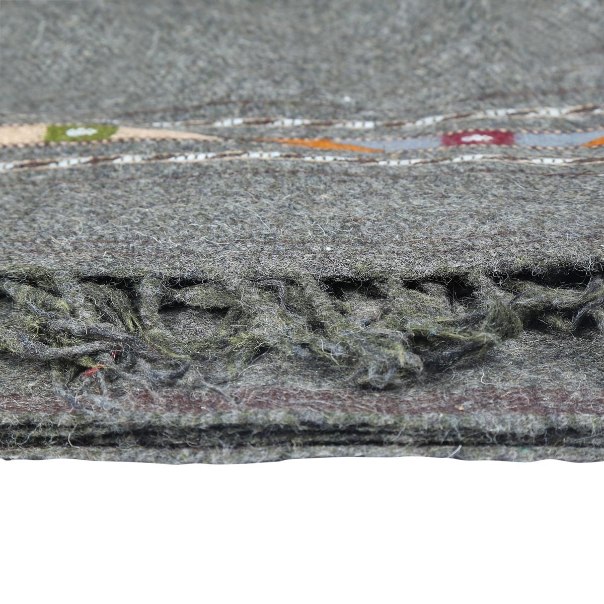 Gray Nuristani Woolen Patu | Casual Wear with Striped Borders 2