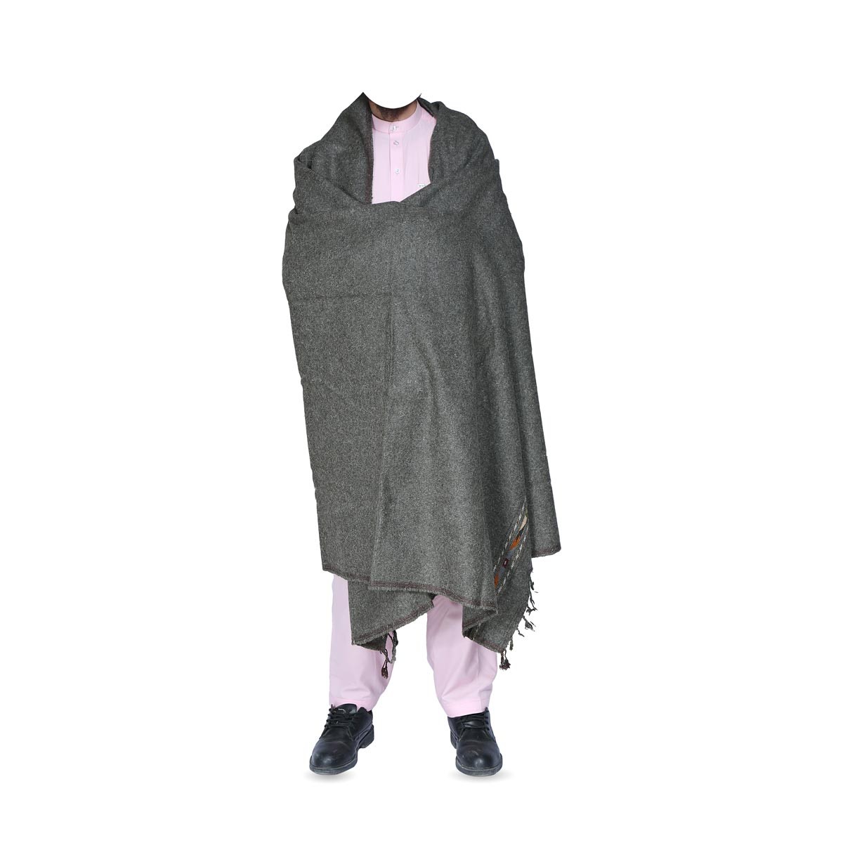 Gray Nuristani Woolen Patu | Casual Wear with Striped Borders 3