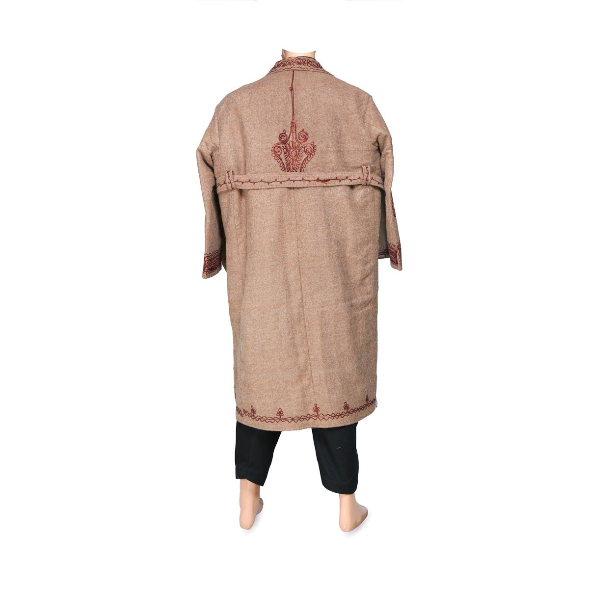 Brown Nuristani Embroidered Long Coat | Traditional Casual Wear Coat 4