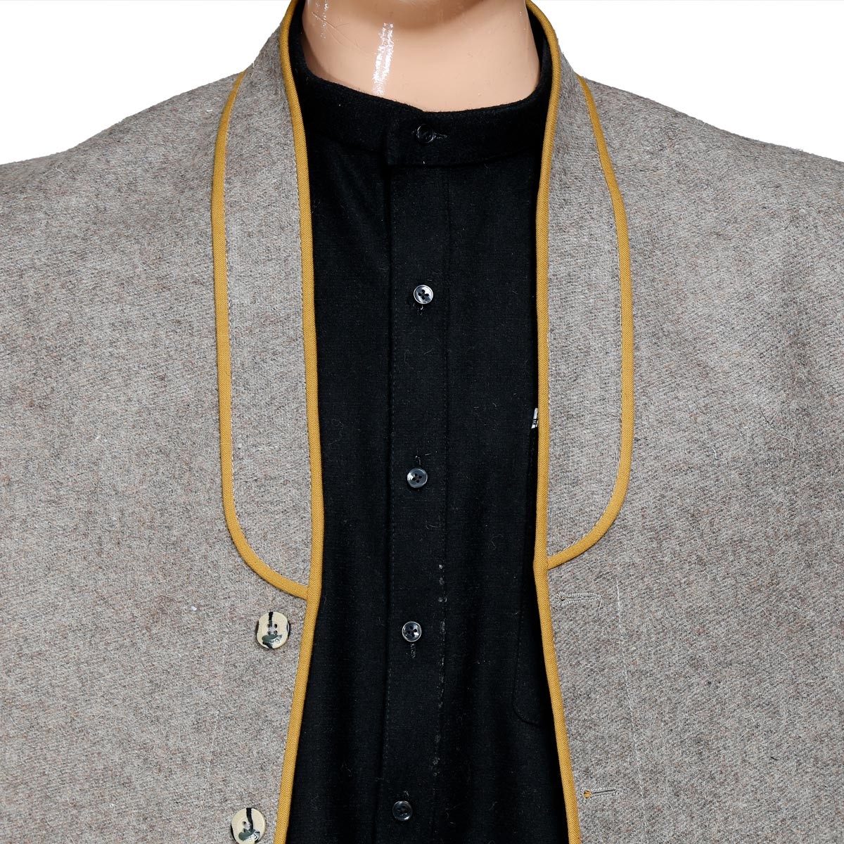 Light Gray Nuristani Long Coat | Woolen Casual Wear Beret Style Coat 2