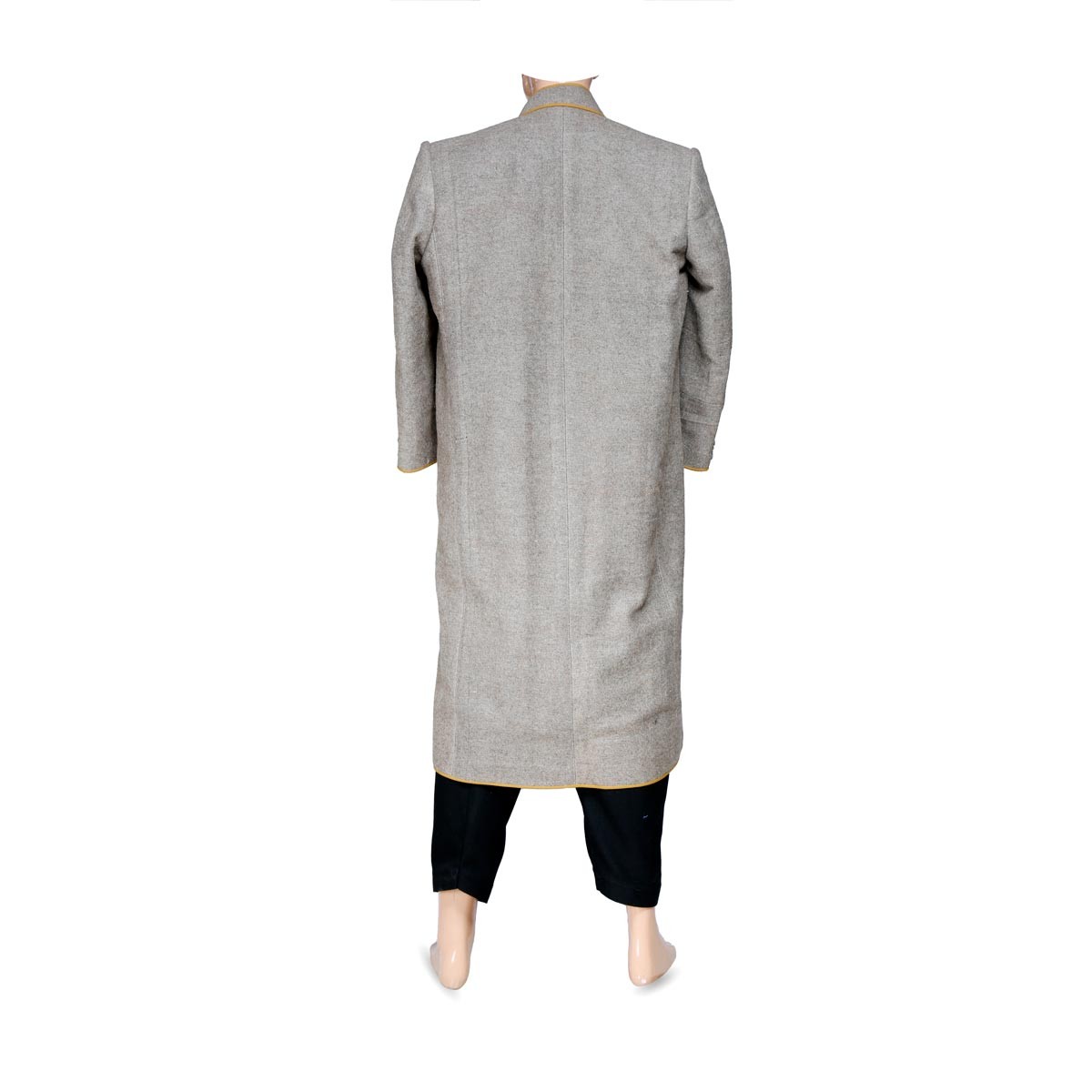 Light Gray Nuristani Long Coat | Woolen Casual Wear Beret Style Coat 4