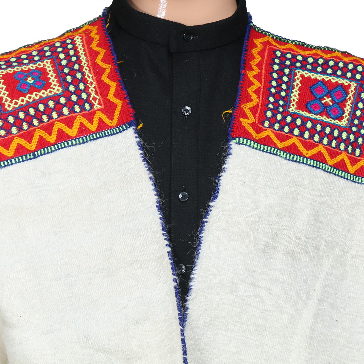 White Nuristani Embroidered Short Coat | Woolen Casual Wear Coat 2