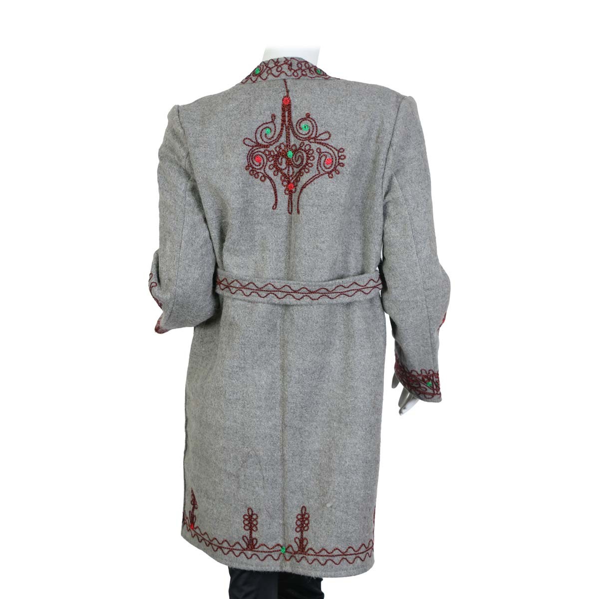 Gray Nuristani Embroidered Coat | Woolen Belted Winter Wear Coat 4