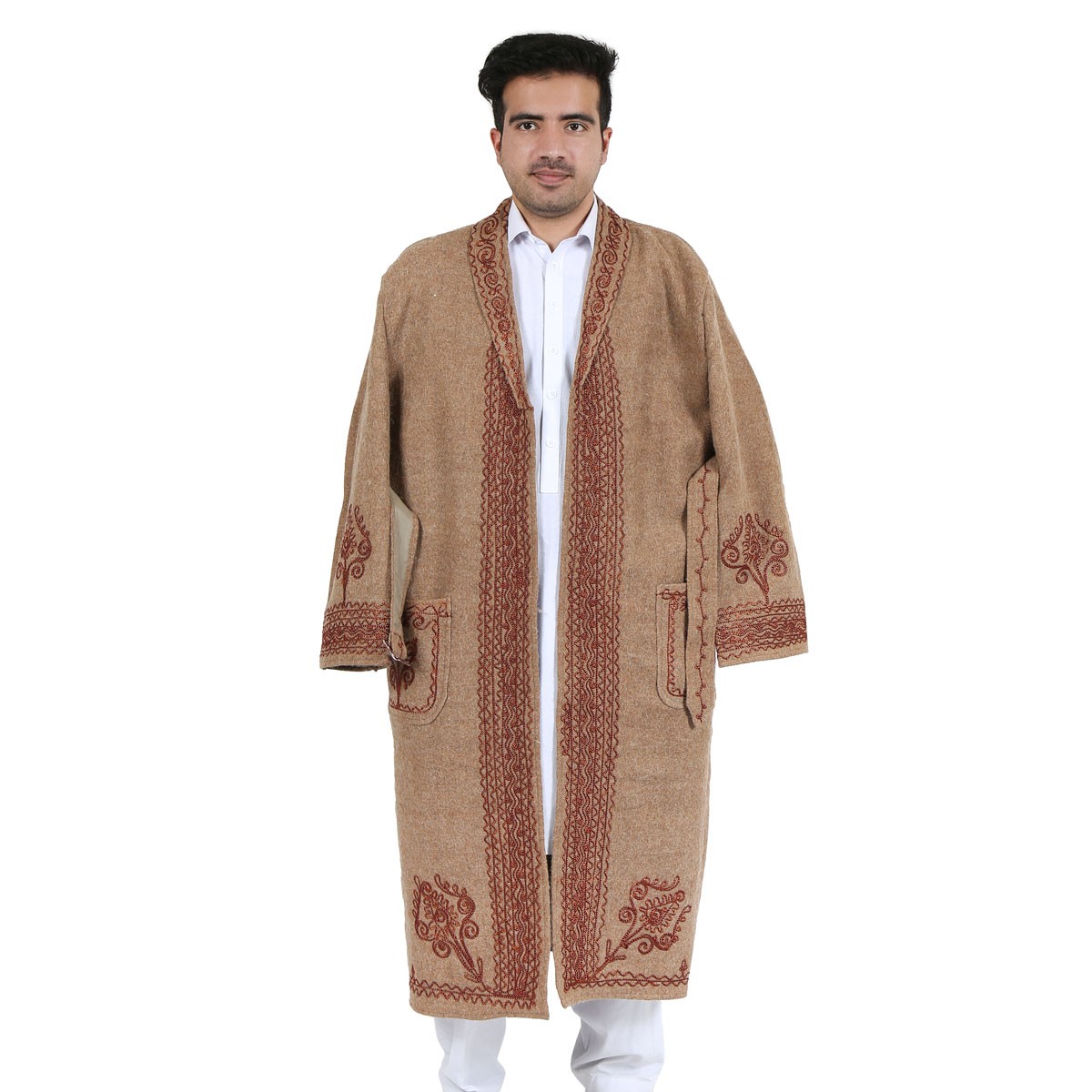 Brown Nuristani Handwoven Long Chapan | Woolen Winter Wear Chapan 2