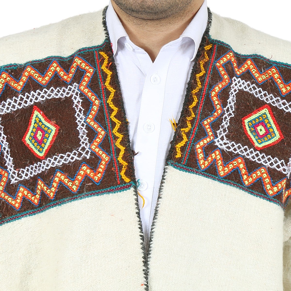 Cream Nuristani Handwoven Short Chapan | Woolen Winter Wear Chapan 2