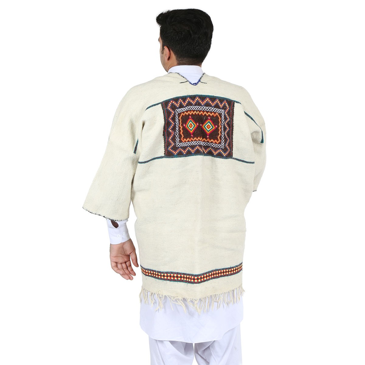 Cream Nuristani Handwoven Short Chapan | Woolen Winter Wear Chapan 4