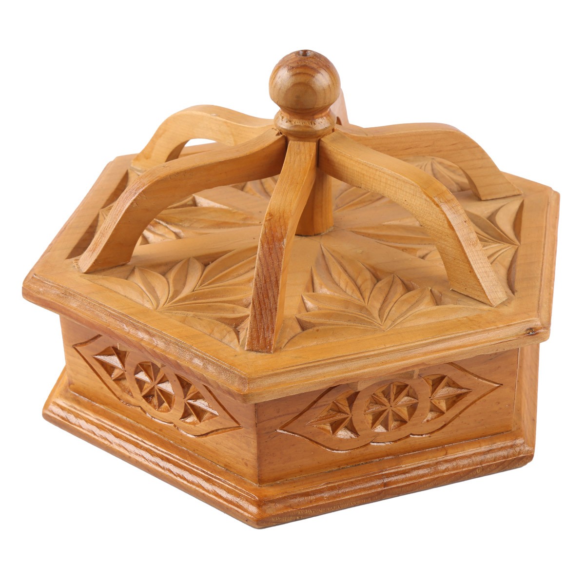 Hexagonal Wooden Fruit Dish | Handmade Candy Dish With Lid 1