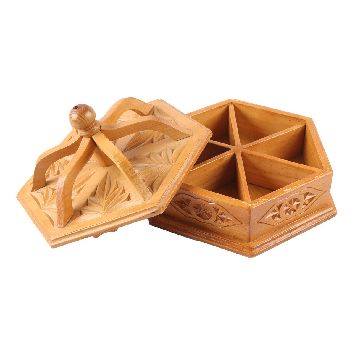 Hexagonal Wooden Fruit Dish | Handmade Candy Dish With Lid 2