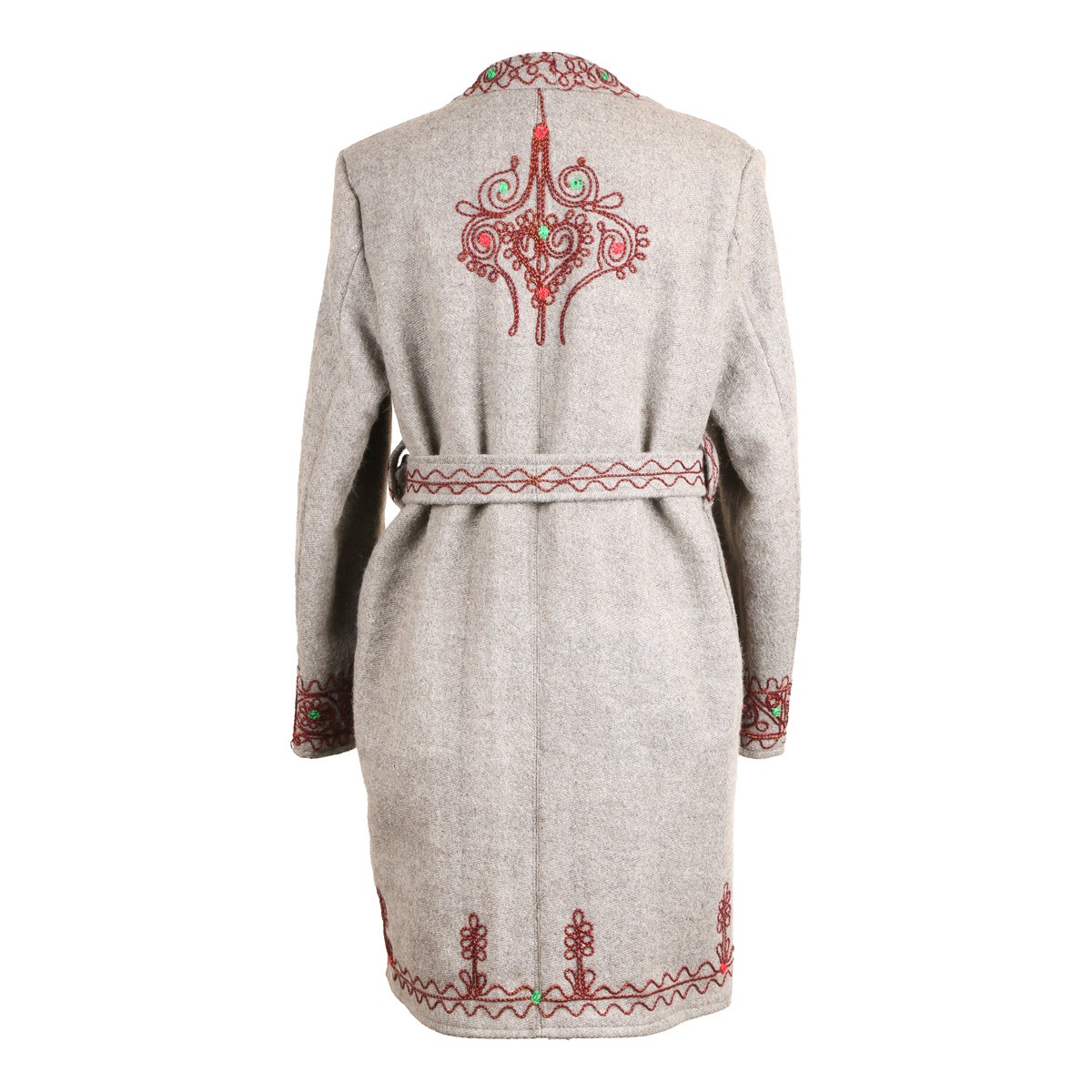 Off-White Embroidered Coat | Belted Woolen Handmade Coat 3