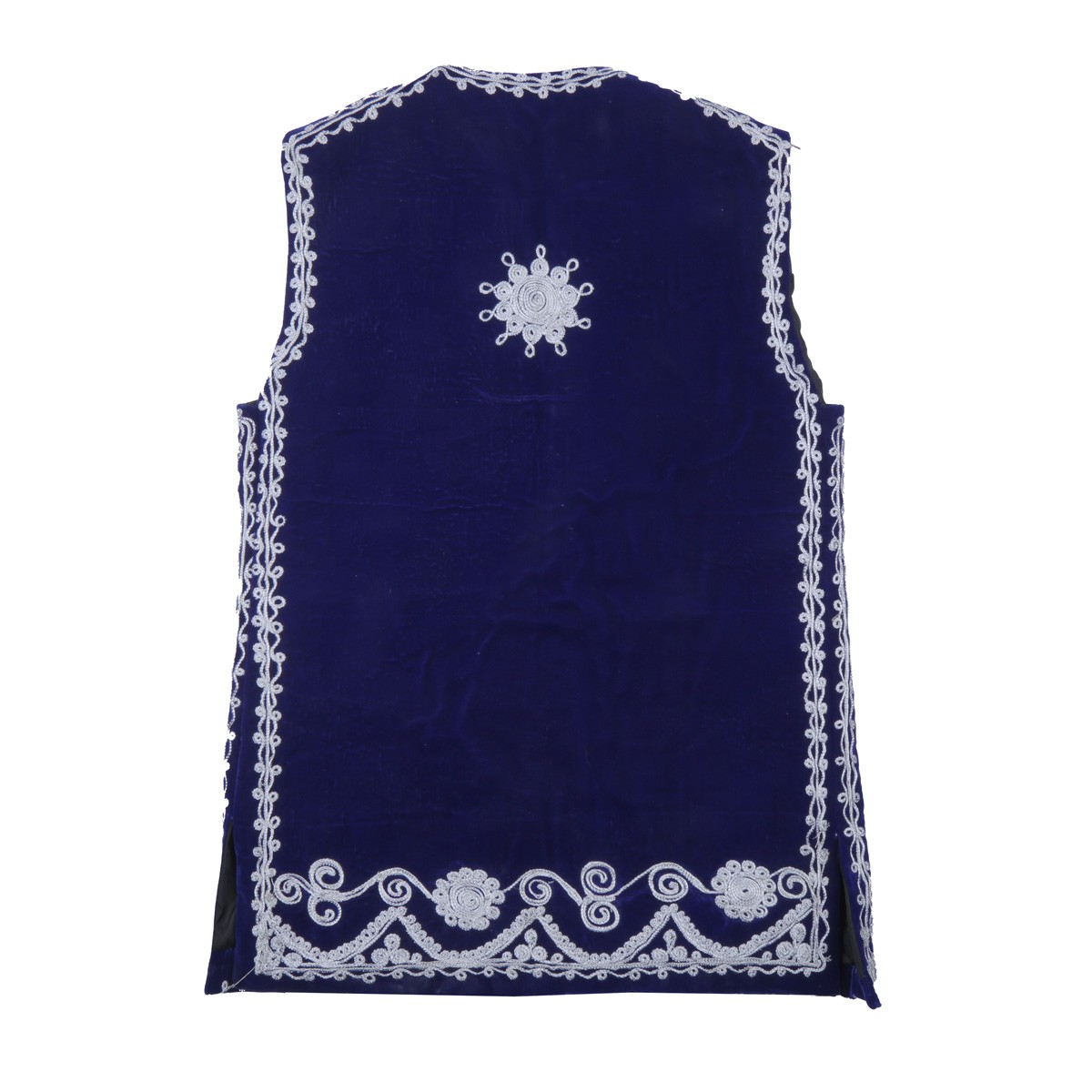 Navy Blue Cherma Embroidered Nuristani Waistcoat | Silk Velvet Party Wear Vest 2