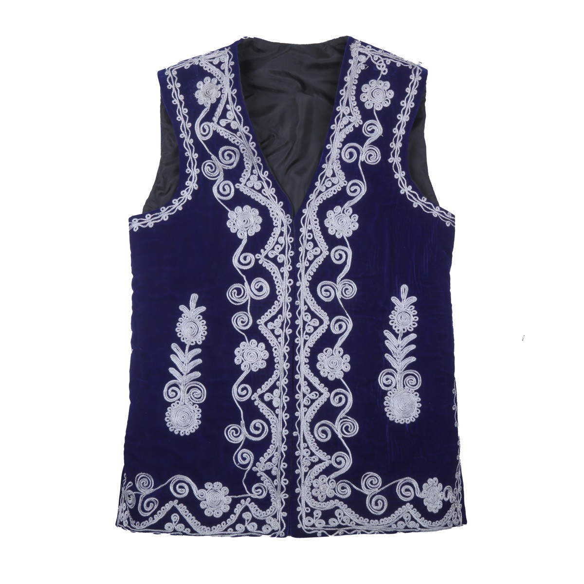 Navy Blue Cherma Embroidered Nuristani Waistcoat | Silk Velvet Party Wear Vest 3