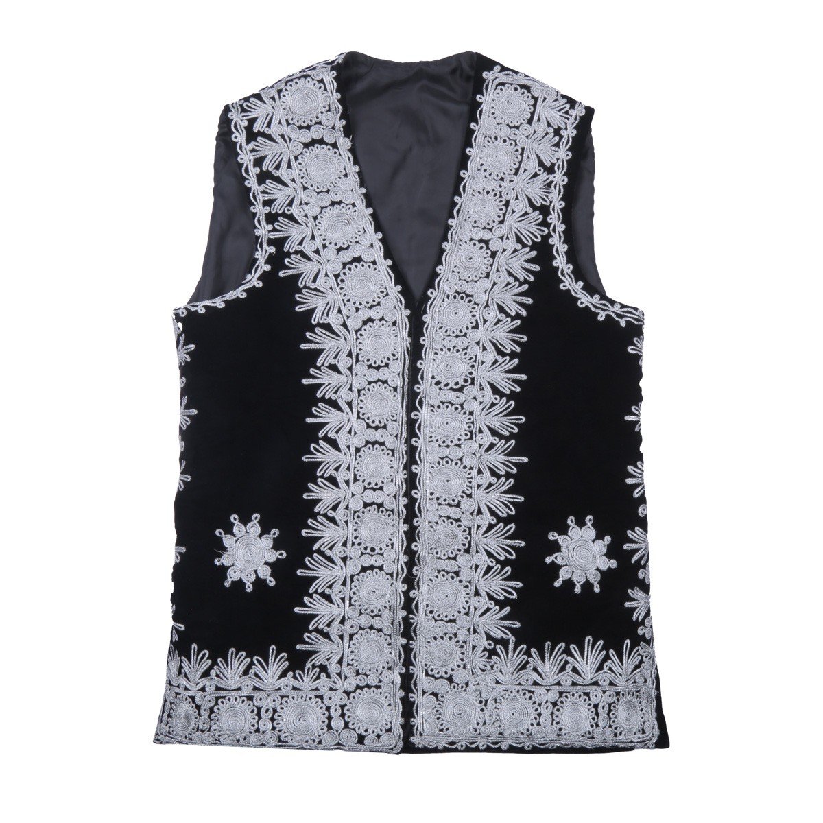 Black Cherma Embroidered Nuristani Waistcoat | Silk Velvet Party Wear Vest 1