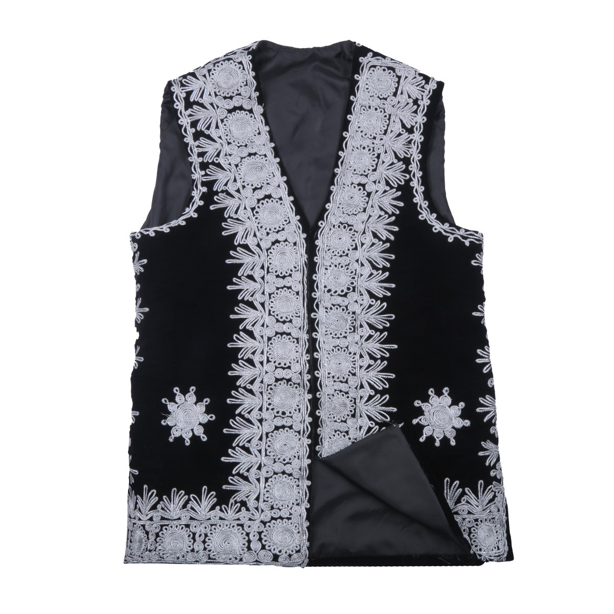 Black Cherma Embroidered Nuristani Waistcoat | Silk Velvet Party Wear Vest 2