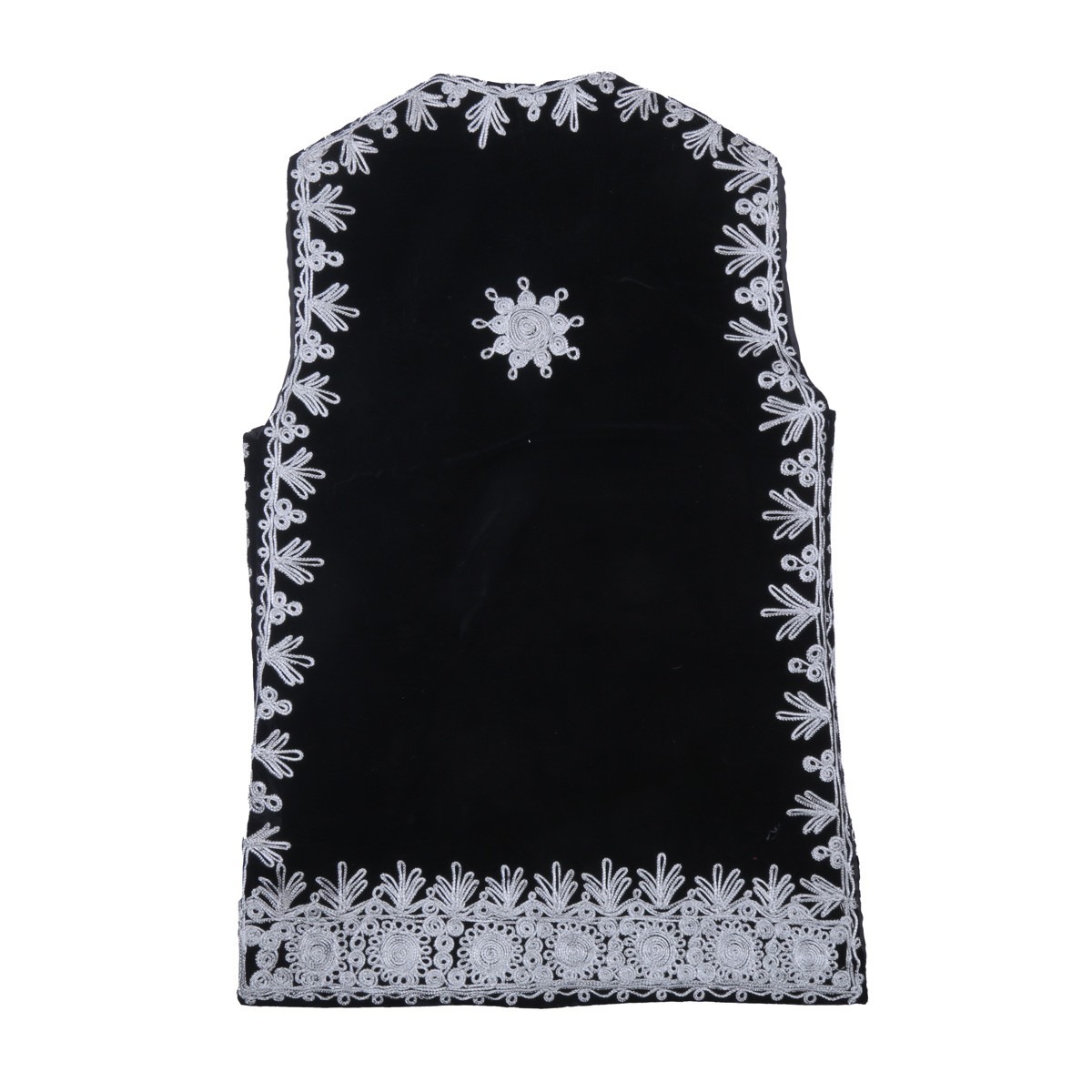 Black Cherma Embroidered Nuristani Waistcoat | Silk Velvet Party Wear Vest 3